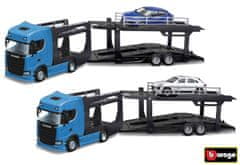 Bburago 1:43 tovornjak za prevoz več avtomobilov Scania 770S Black + Lamborghini Urus