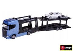 Bburago 1:43 tovornjak Multicar Carrier Scania 770S Blue + Porsche Macan