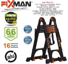 FIXMAN Teleskopska lestev – ALU 6,6m