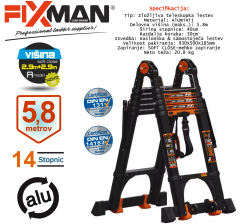 FIXMAN Teleskopska lestev – ALU 5,8m