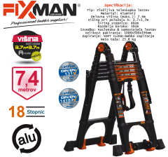 FIXMAN Teleskopska lestev – ALU 7,4m