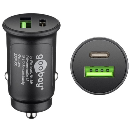 Goobay Dual USB-C Auto Fast Charger 2xUSB-C 30W črn avtomobilski polnilnik