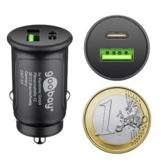 Goobay Dual USB-C Auto Fast Charger 2xUSB-C 30W črn avtomobilski polnilnik