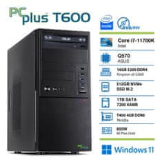 PCplus T600 i7-11700K 16GB 512 NVMe SSD 1TB HDD Nvidia T400 4GB Windows 11 Pro tipkovnica miška namizni računalnik