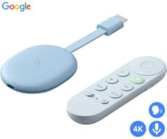 Google CHROMECAST 4K multimedijski predvajalnik / center, UHD, HDR10, Google Assistant, daljinec, moder (Sky)