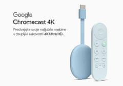 Google CHROMECAST 4K multimedijski predvajalnik / center, UHD, HDR10, Google Assistant, daljinec, moder (Sky)