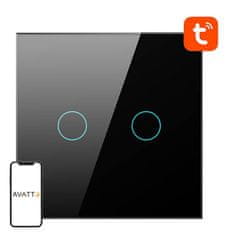 Avatto Pametno stekleno LED WiFi stikalo touch TUYA 2-kanalno črno Alexa Google Assistant