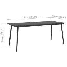 Vidaxl Vrtna jedilna miza črna 190x90x74 cm jeklo in steklo