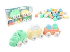 Mochtoys Gradbeni set Vlak + silikonski bloki Play&amp;Squish 12 kosov