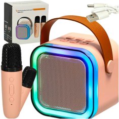 WOWO Karaoke set 2 mikrofona + prenosni zvočnik BLUETOOTH USB LED roza