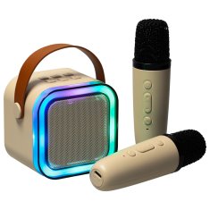 WOWO Karaoke set 2 mikrofona + prenosni zvočnik BLUETOOTH USB LED bež