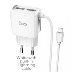 Hoco Hišni polnilec C59A 2,4A 2x USB vtič s polnilnim kablom Lightning (iPhone 12)