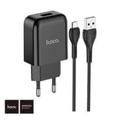 Hoco Pametni hišni polnilec N2 z USB vtičem in s polnilnim kablom Micro USB 2,1A - črn