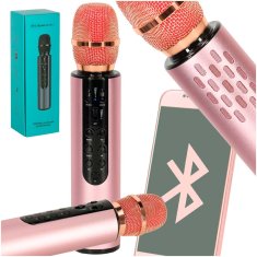 WOWO Brezžični karaoke mikrofon Bluetooth roza