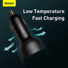 BASEUS avto polnilnik Superme, USB, USB-C, 100W (črn)