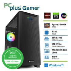 PCplus Gamer Ryzen 5 5600X 16GB 1TB NVMe SSD RTX 4060Ti 8GB Windows 11 + Xbox GP gaming namizni računalnik