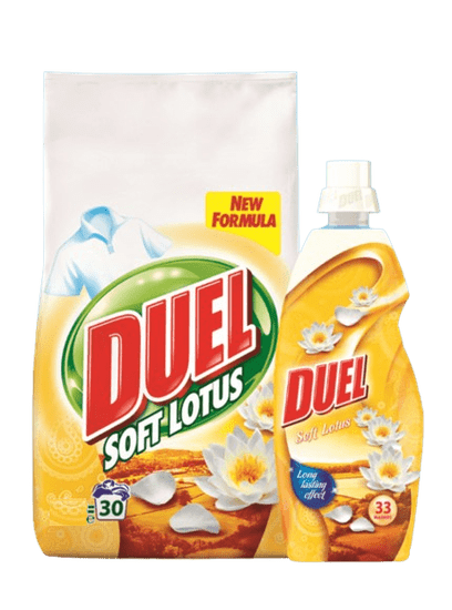 DUEL Soft Lotus prašek, 2,7 kg + Soft Lotus mehčalec, 800 ml