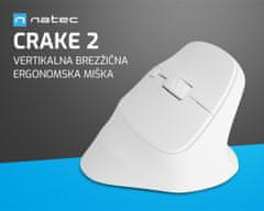 Natec Crake 2 vertikalna brezžična miška, za desničarje, bela