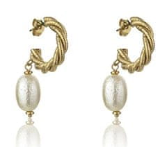 Marc Malone Pozlačeni uhani z umetnim biserom Grace White Earrings MCE23005G