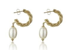 Marc Malone Pozlačeni uhani z umetnim biserom Grace White Earrings MCE23005G