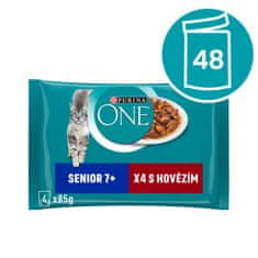 Purina ONE Senior 7+ mini fileji z govedino in korenjem v soku, 48 × 85 g