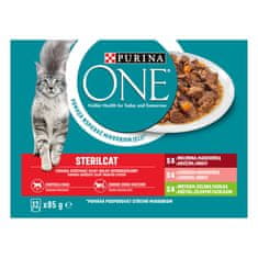 Purina ONE Sterilcat govedina, losos, puran v soku, 72×85 g