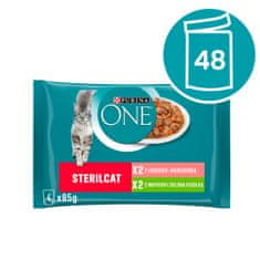 Purina ONE SterilCat vrečke za mačke, mini fileji s puranom, lososom, korenjem in stročjim fižolom v soku, 48 x 85 g