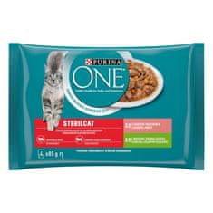 Purina ONE SterilCat vrečke za mačke, mini fileji s puranom, lososom, korenjem in stročjim fižolom v soku, 48 x 85 g