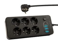 Blow 98-210# Podaljševalni kabel ps-620 6 vtičnic 3xusb 1xusb-c 2m črn 2x1mm