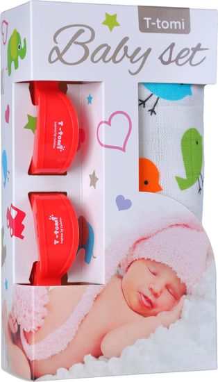 T-tomi Baby set - bambusova tetra plenička + ščipalka za otroški voziček