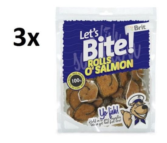 Brit pasji priboljški Let's Bite Rolls O'Salmon 3x80g