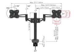 Barkan gibljiv namizni nosilec E642 z dvojno roko za 2 monitorja, do 74 cm (29")