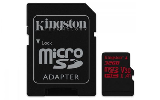Kingston spominska kartica 32GB Canvas React micro SDHC UHS-I V+, adapter
