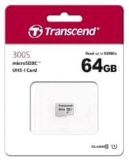 Transcend microSDXC pomnilniška kartica 300S, 64 GB, 95/45 MB/s, C10, UHS-I U3, V30