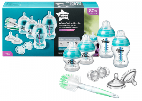 Tommee Tippee set otroških steklenič C2N ANTI-COLIC s krtačko