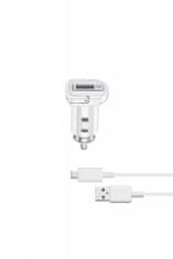 CellularLine USB avto polnilec z MicroUSB kablom, 5W, bel