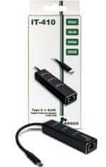 Inter-tech hub gigabit mrežni adapter IT-410, LAN, USB-C, 3-portni USB 3.0