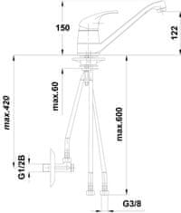 Herz Unitas kuhinjska armatura Simpaty s21 s kotnima ventiloma, nizkotlačna (01181)