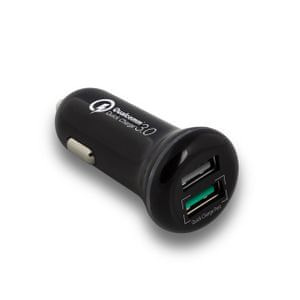 Ewent avtopolnilec, 2x USB, 5A, Qualcomm QC 3.0, črn, EW1352