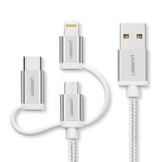 Ugreen USB 2.0 na Micro USB+Lightning+Type C (3 v 1) podatkovni kabel pleten, 1,5m