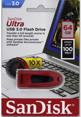 SanDisk USB ključ Ultra USB 3.0, 64 GB, rdeč