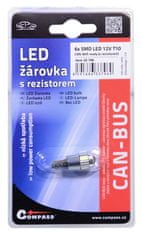 Compass  6 SMD LED žarnica 12V T10 s pripravljenim uporom CAN-BUS bele barve