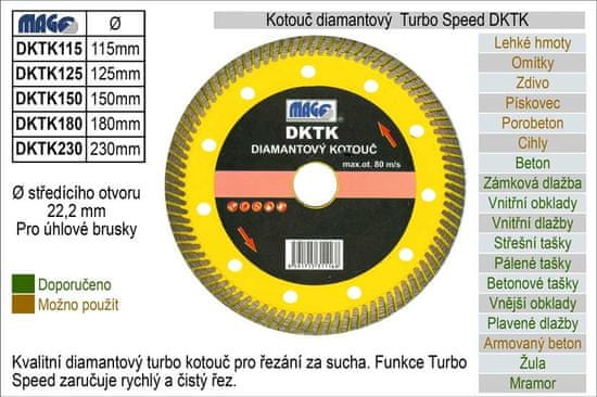 MAGG Diamantno turbo hitrostno kolo za kotne brusilke DKT230