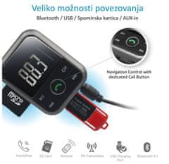 Blow FM oddajnik 74-142, 3v1, Bluetooth + polnilec + prostoročno telefoniranje, črn