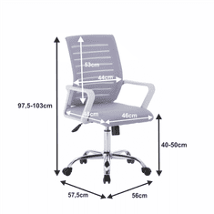 KONDELA Pisarniški stol z naslonjali za roke Cage - siv/bel/krom