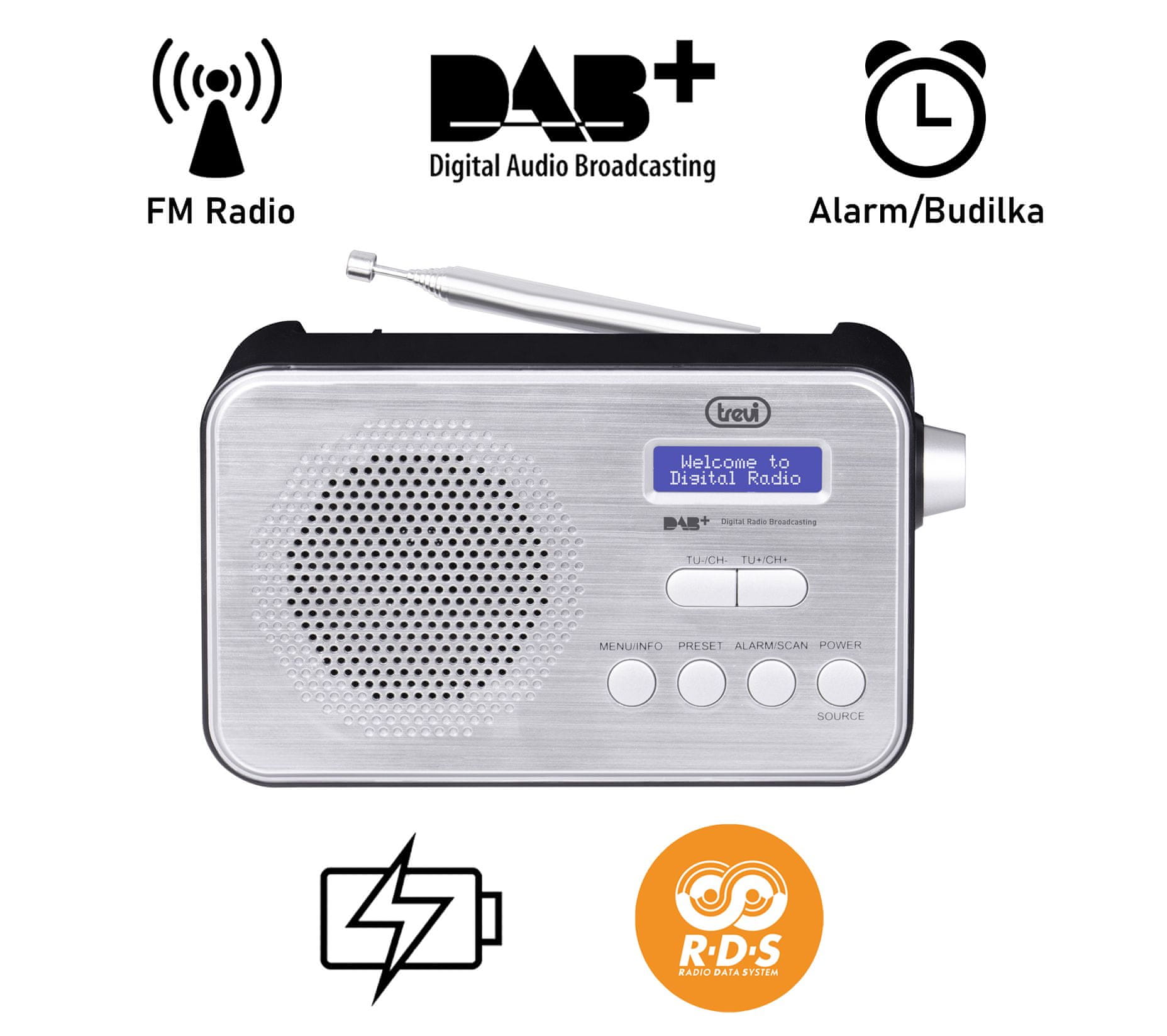 TREVI DAB 7F92 R Portatile Digitale Blu, Bianco