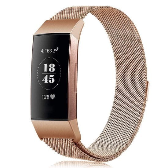 BStrap Milanese (Large) pašček za Fitbit Charge 3 / 4, rose gold