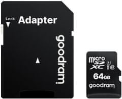 GoodRam spominska kartica microSD 64GB 100MB/s + SD adapter (500307)