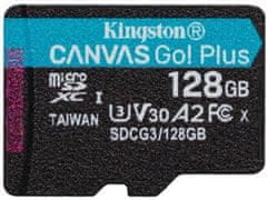 Kingston Canvas Go! Plus microSD 128 GB spominska kartica + microSD adapter