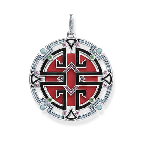 Thomas Sabo Obesek "azijski ornament" , PE791-345-7, Sterling Silver, 925 Sterling srebro, pocrnjena, hladna sklenina, sintetični korund, simuliran koral / turkizna, steklokeramični kamen